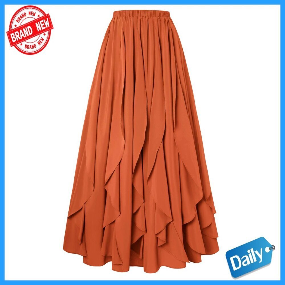 Maxi Skirt High Waist Ruffle Flowy Renaissance Boho Ankle Length